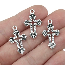 20 Pieces 16*26mm Mixed Alloy Antique Silver Color Cross Wicca Charms Bracelet Keychain Pendant Accessory For DIY Jewelry Making