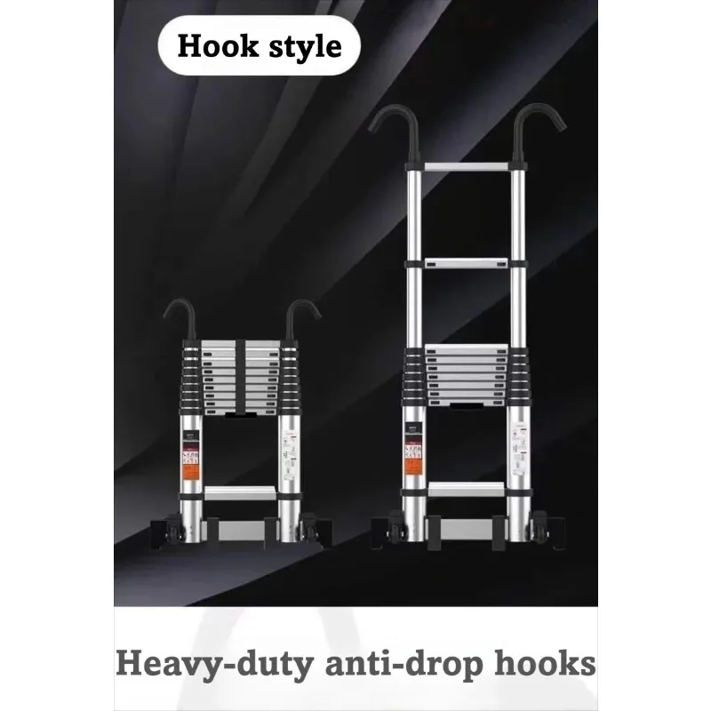 Heavy Duty Aluminum Alloy Telescopic Ladder with Hook Single Sided Design for Engineering and Household Loft Use
