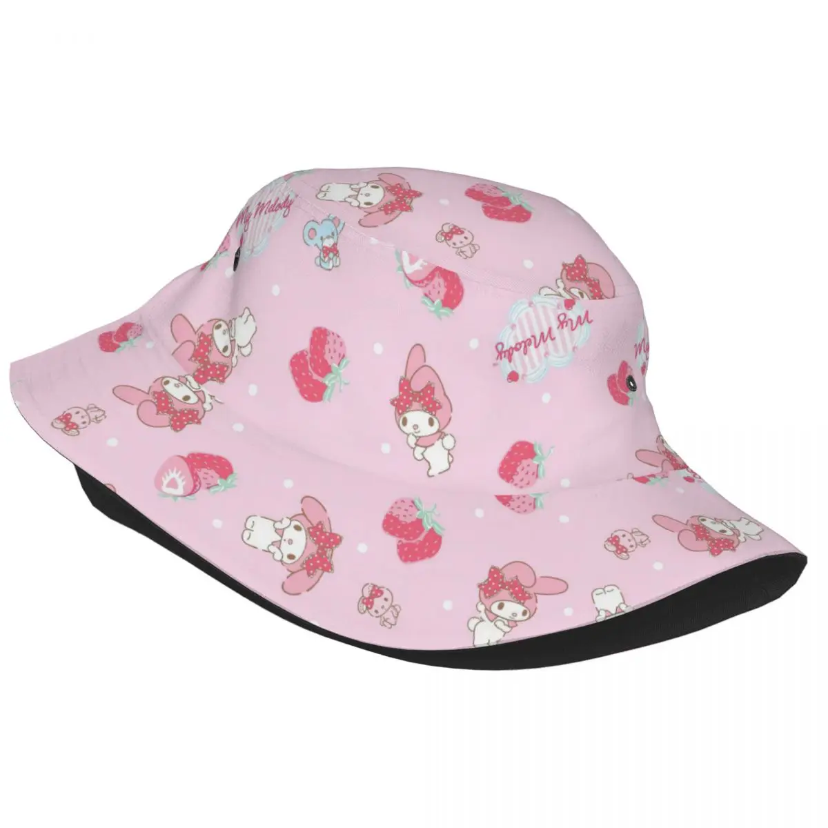 Pink My Melody Pattern Bucket Hats Hot Summer Headwear Accessories Cute Cartoon Fisherman Hats for Hiking Women Boonie Hat