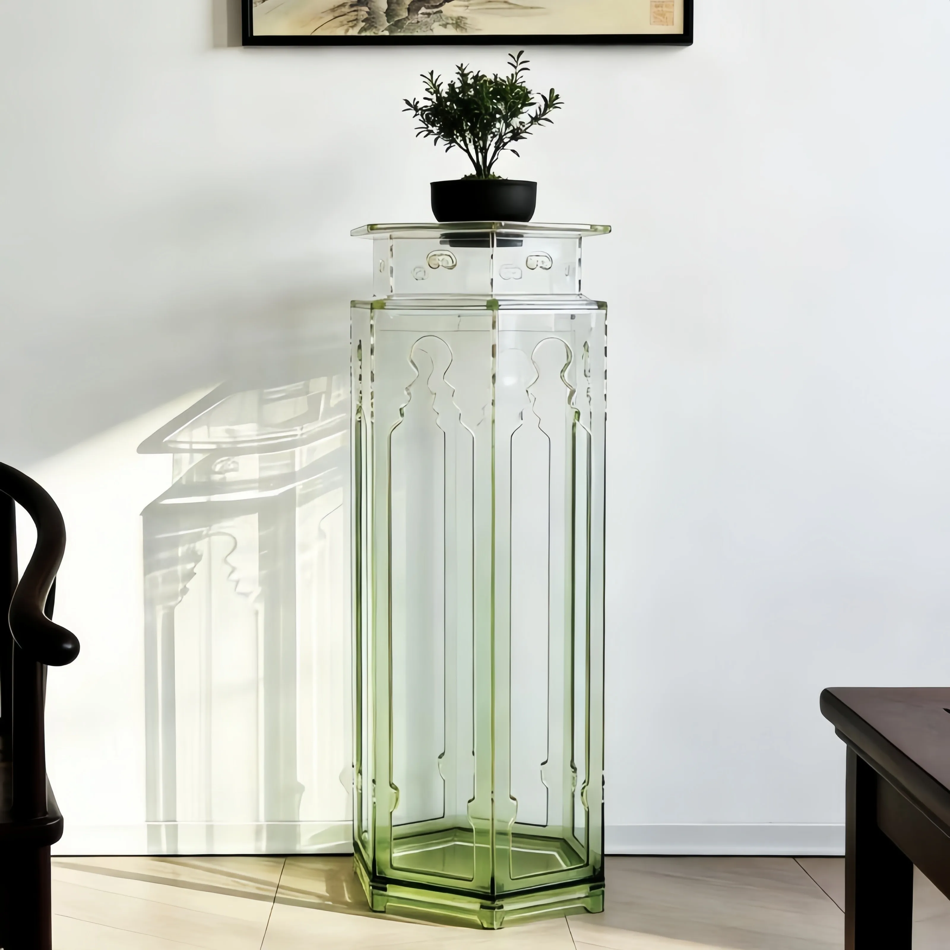 Acrylic gradual change new Chinese display stand retro flower stand living room study shelf