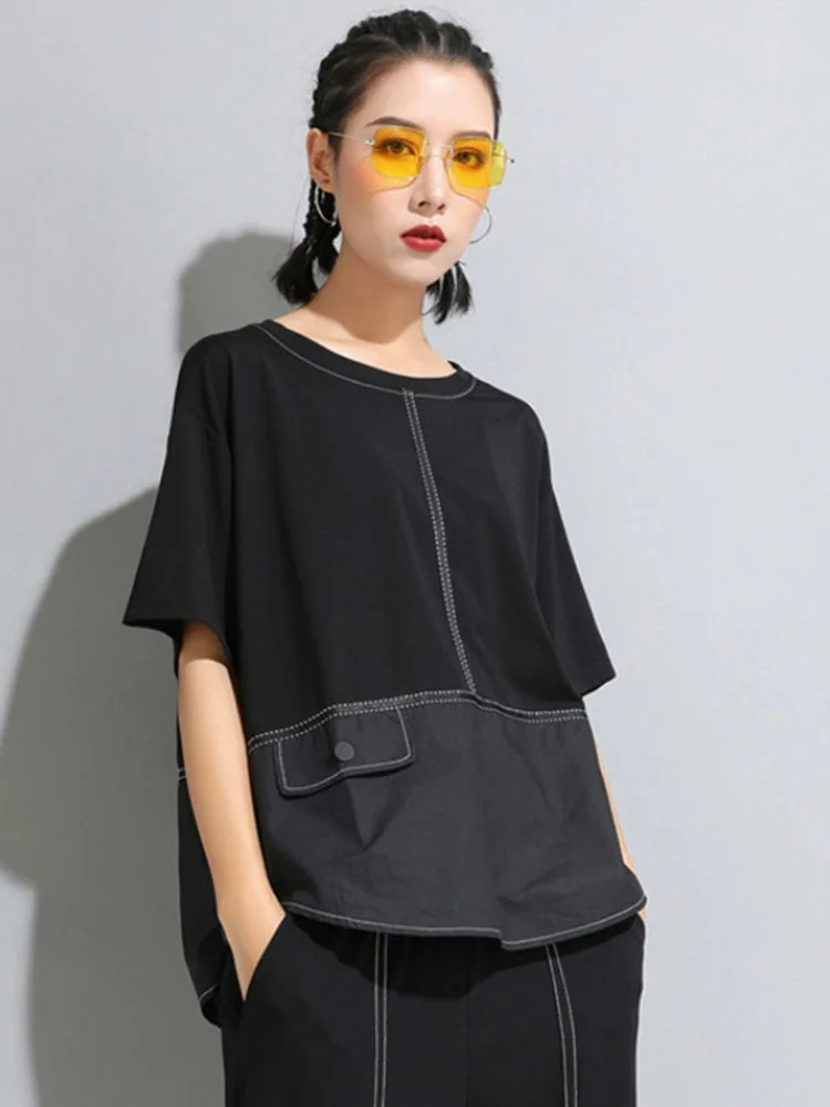 Amax luluE 2025 Summer Korean Fashion Tees Ladies Patchwork Crop Tops Womens Casual Short Sleeve T Shirts Harajuku Cotton Tshirt