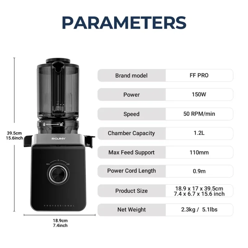عصارة بطيئة واسعة 680 وات، آلة عصارة مضغ الفاكهة بالكامل، مستخرج قوي بالضغط البارد للاستخدام المنزلي والتجاري