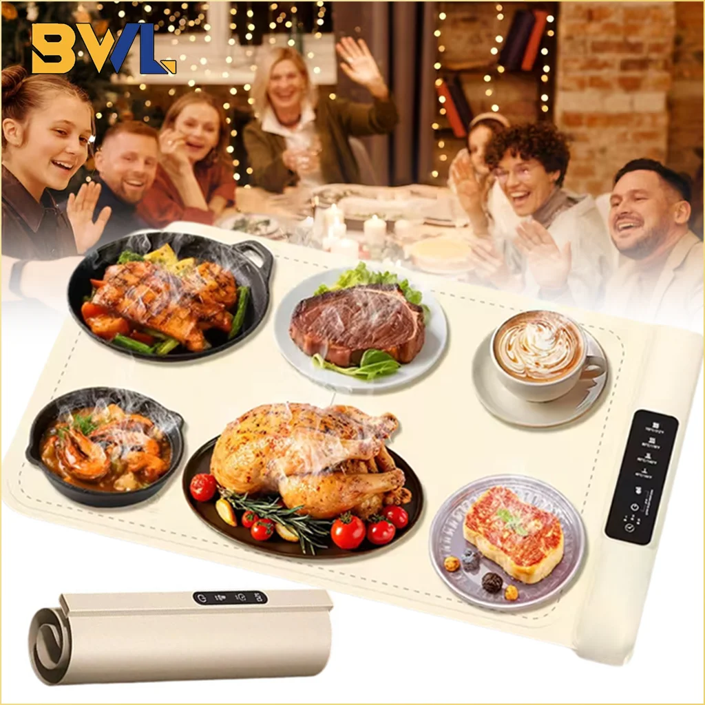 Vassoio flessibile per il riscaldamento degli alimenti in silicone Tappetino riscaldato elettrico per tavolo da pranzo Scaldapiatti pieghevole portatile Essenziale per la cucina di casa