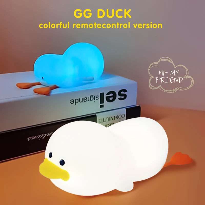 Cute Silicone Duck Night Light Children\'s Nightlight Gift USB Rechargeable Animal Touch Bedside Slepp Lamp Timing Function