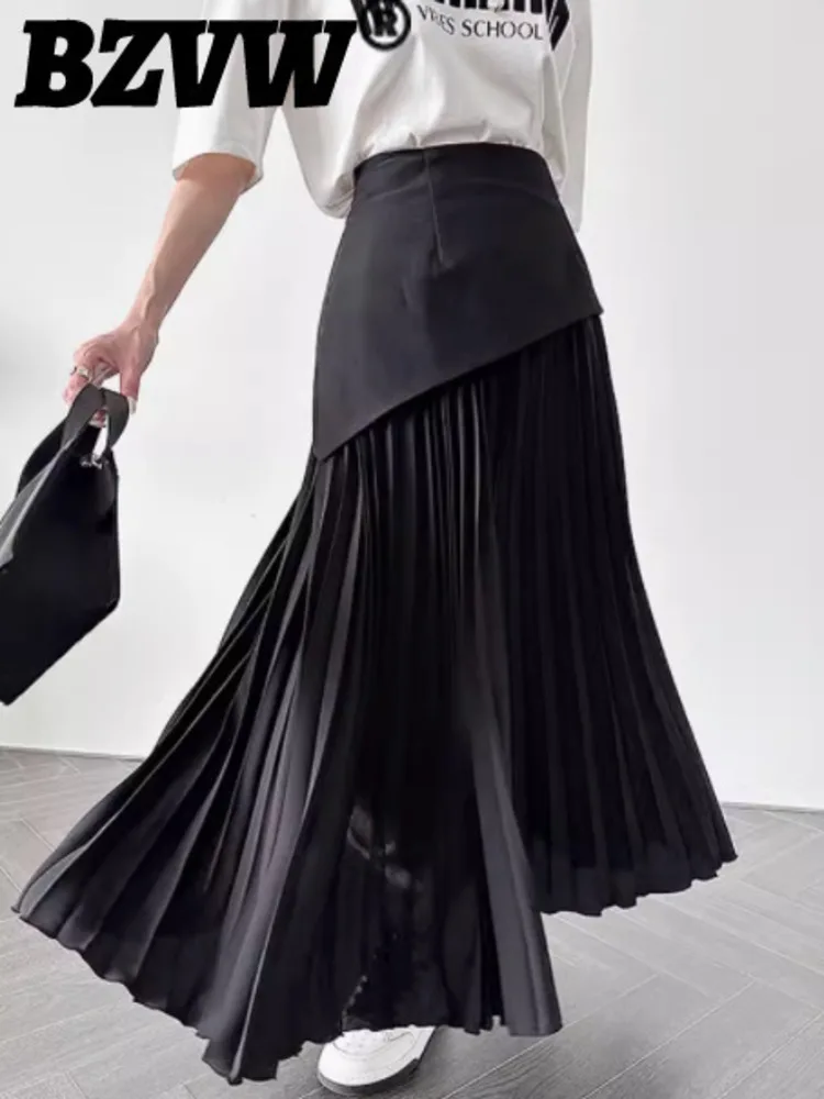 

BZVW Elegant Patchwork Pleated Skirt For Women High Waist Contrast Color Versatiel Skirts 2024 Autumn New Clothing 25A8879