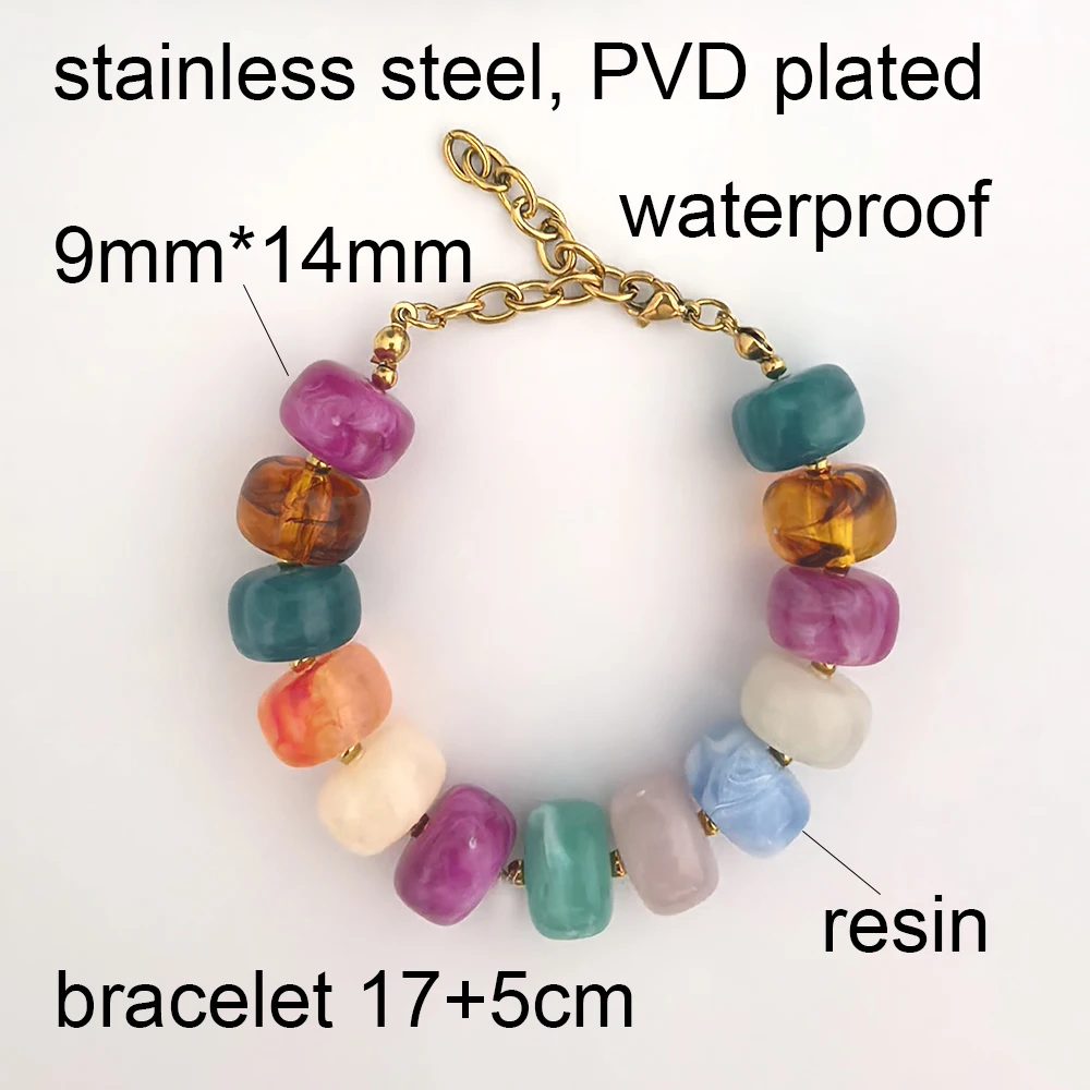 Rundes Harz-Armband für Damen, Statement-Schmuck mit Großen Fassperlen, Wasserdichter Edelstahl, Dicke Geometrische Goldfarbe PVD Beige Kaffee – Detail 1