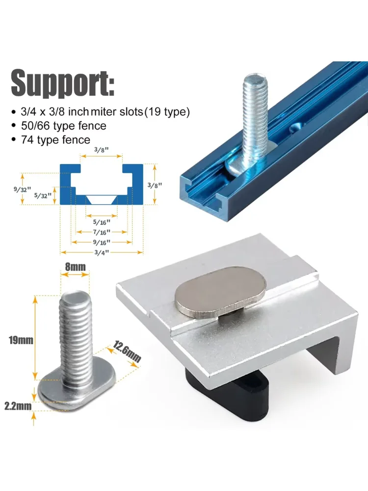 4 Pcs Silver Short Stop Kit with Knobs T Track Stop Block for T-Track Woodworking Sanding and Routing