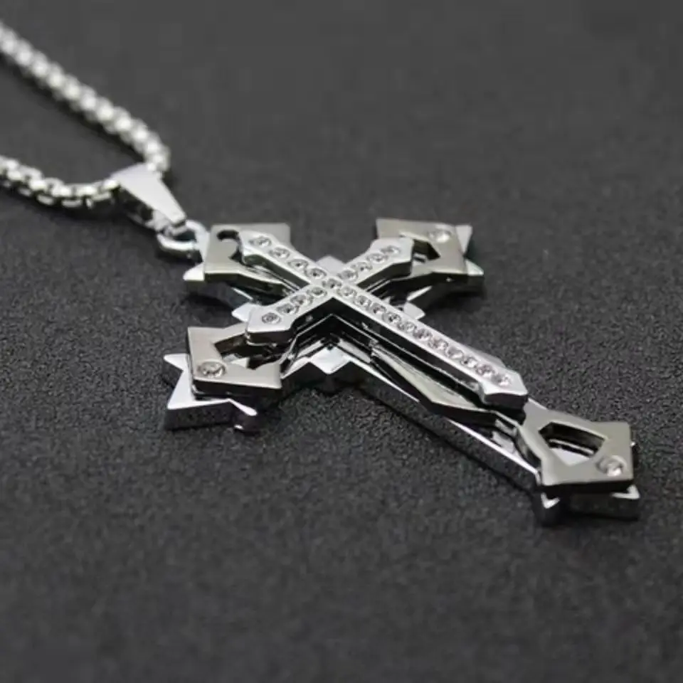 High Quality Cross Titanium Steel Non Fading Necklace,Domineering and Trendy Men\'s hip-hop Pendant Chain,New Handsome Men Women