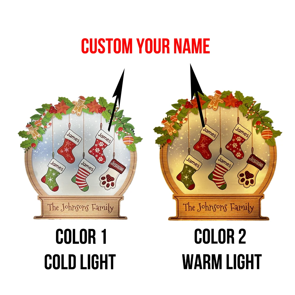 Custom Christmas Family Name Night Light Personalized Family Christmas Stockings 3D Acrylic LED Light Box Gifts for Grandparents