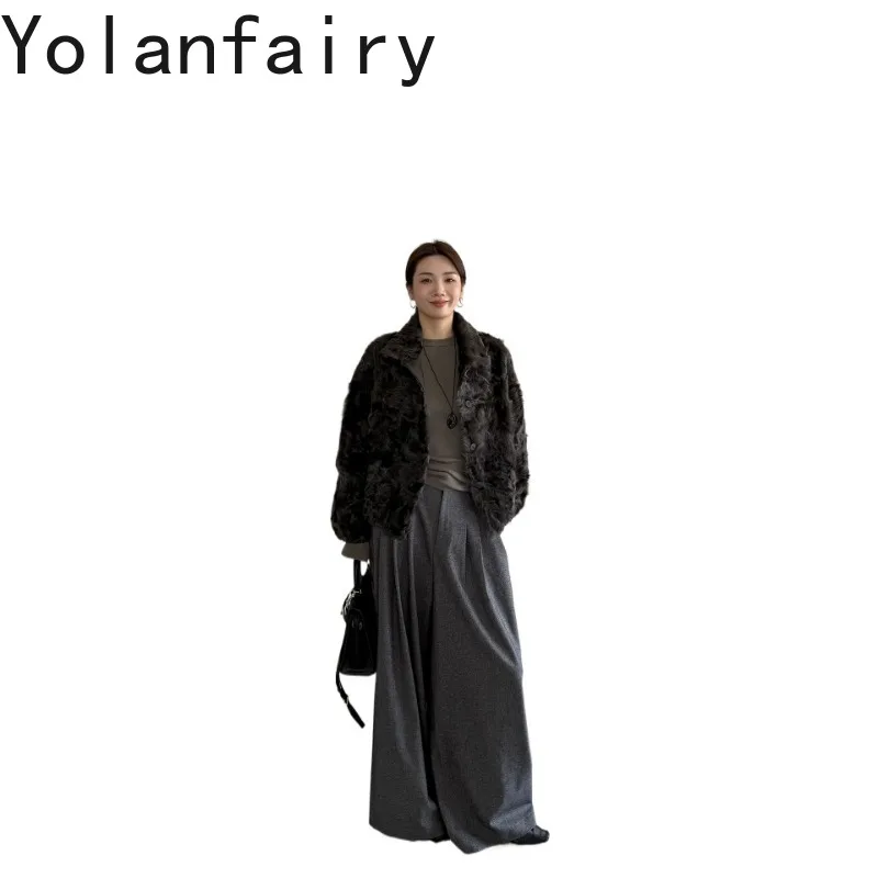 YOLANFAIRY Genuine Reversible Sheepskin Shearling Woman Real Fur Coat Winter High Quality 100% Natural Fur Jacket Short Шуба