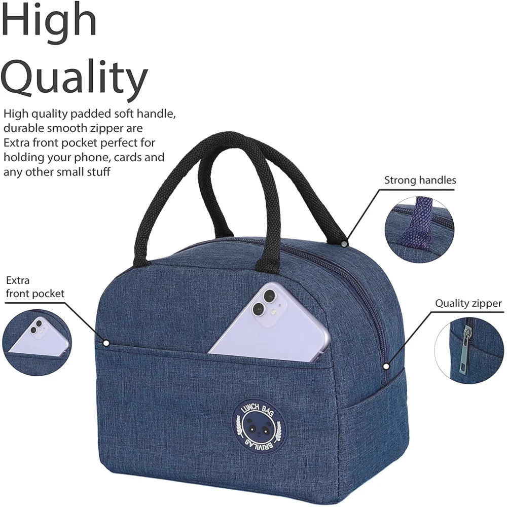 Lunch Bag Thermal Cooler Tote for Work Insulated Canvas Zipper Travel Food  Picnic Storage Bags Unisex  Feather Series Handbag