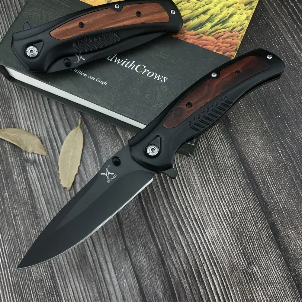 HUAAO DA315 Folding Knife 8Cr13Mov Sharp Blade, 420 Steel Inlaid Colored Wood Handle EDC Outdoor Wilderness Camping Hunting Tool