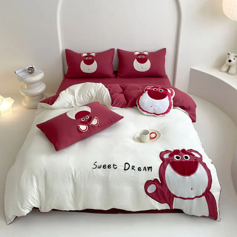 Periferiche dei cartoni animati Disney in cotone lavato carino lotso Mickey biancheria da letto in quattro pezzi dormitorio lenzuolo in tre pezzi e copripiumino