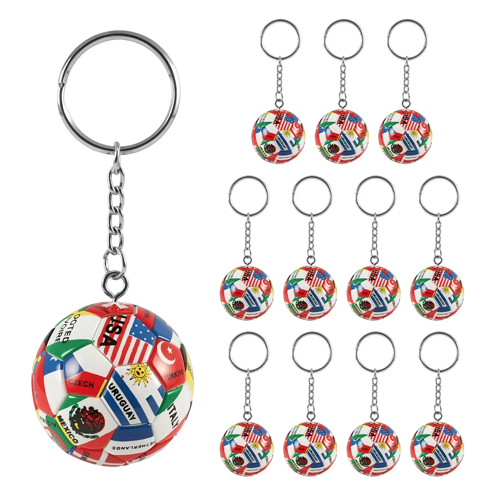 12 Pcs National Flags Soccer Keychain PVC Mini Cup Football Key Ring for Fans Party Favors Souvenir Gifts Decoration