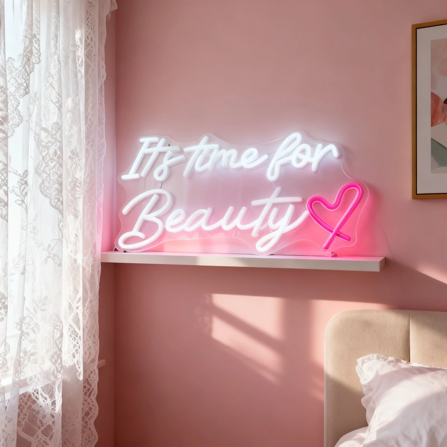 Its Time For Beauty Neon Sign LED Light for Makeup Room Dressing Decor USB Rechargeable Night Light Wall Art Sign  Gift