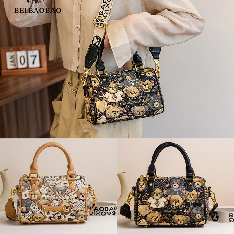 

2025 new single shoulder crossbody bag cartoon contrasting casual women's bag large capacity handbag fashionable pillow bag