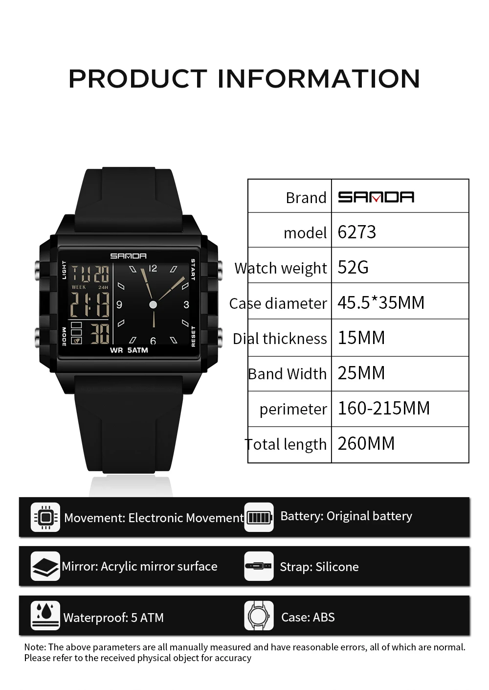 Men's Luminous Calendar Waterproof Digital Wristwatch