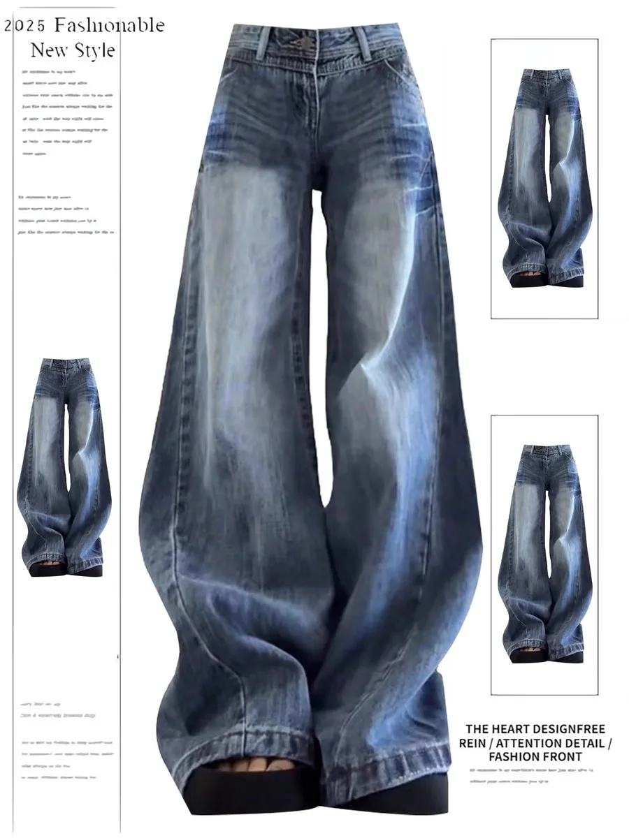 

Low Waist Wide Leg Jeans Women's Small Size Vintage Waed Loose Fit Casual Denim Pants Spring 2026 American Vibe
