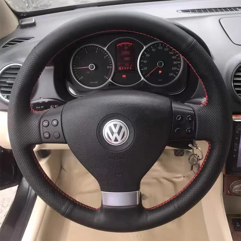 

For Volkswagen Old Model Polo Magotan Sagitar Lavida Touran Leather Hand-sewn Steering Wheel Cover Auto Interior Accessories