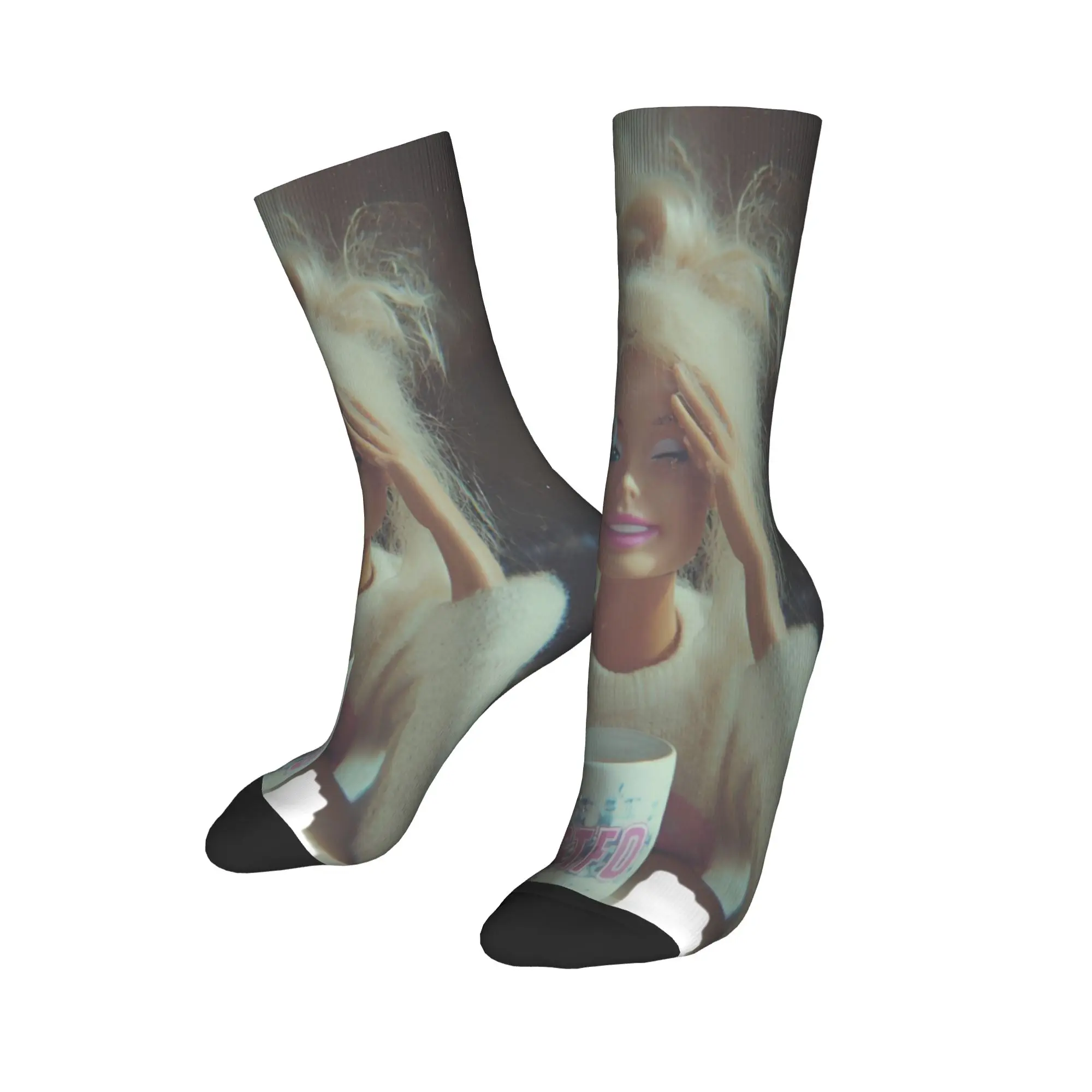 Blonde Doll Disheveled Doll Design Theme Socks Merchandise for Women Breathable Crew Socks