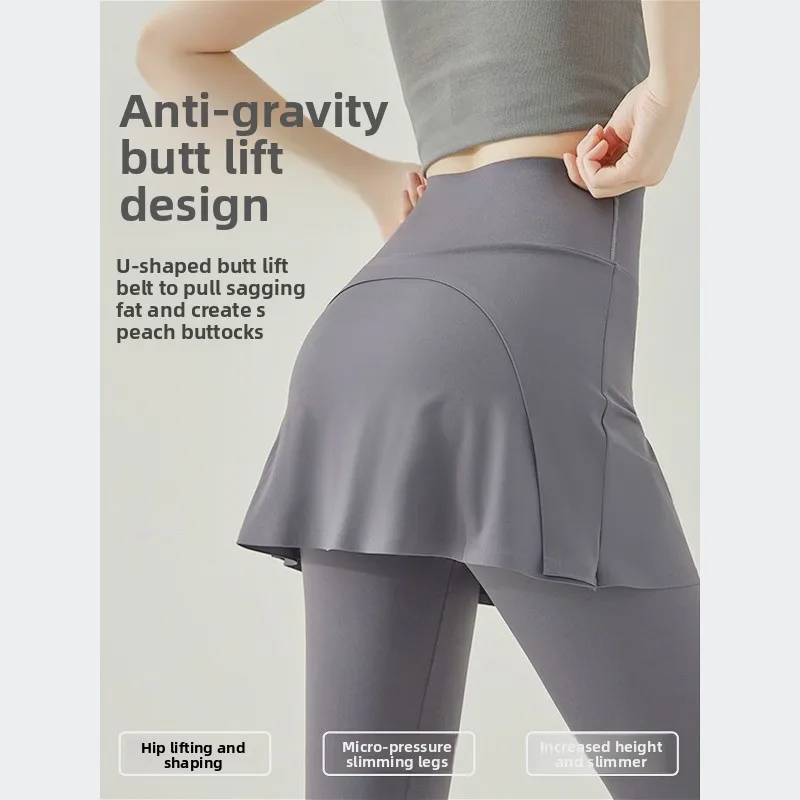 Invisible Crotch Pants Shark Culottes Women's Fake Two-piece Yoga Pants Bottoming Integrated Full Open Couples Dating