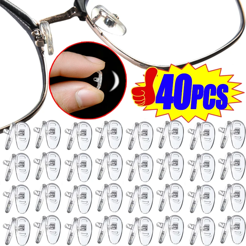 40pcs Transparent Silicone Eyeglass Bracket Soft Nose Pads Nosepads Glasses Comfortable Anti-Slip Nose Pad Glasses Accessories