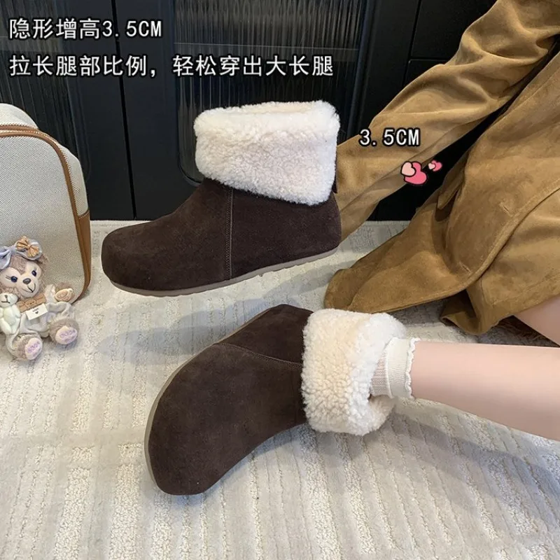 

Winter Warm Suede Boots for Women Classci Genuine Leather Brand Women's Snow Boots Outdoor Short Plush Antiskid Ankle Boots 42
