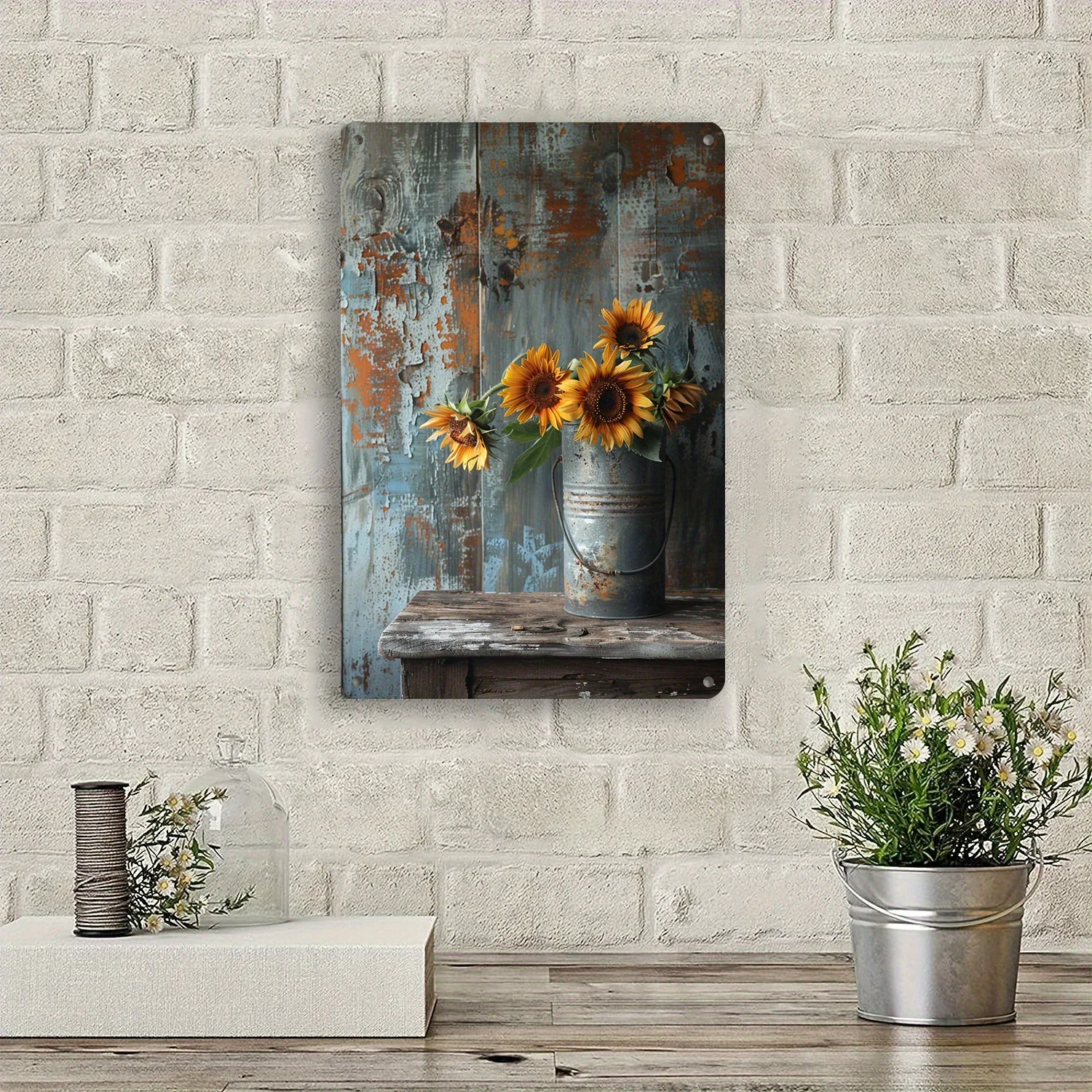 Vintage zonnebloem metalen ijzeren bord rustieke boerderij keuken muur decor koffiebar huis ijzer tuin cadeau decor maat 8x12 inch