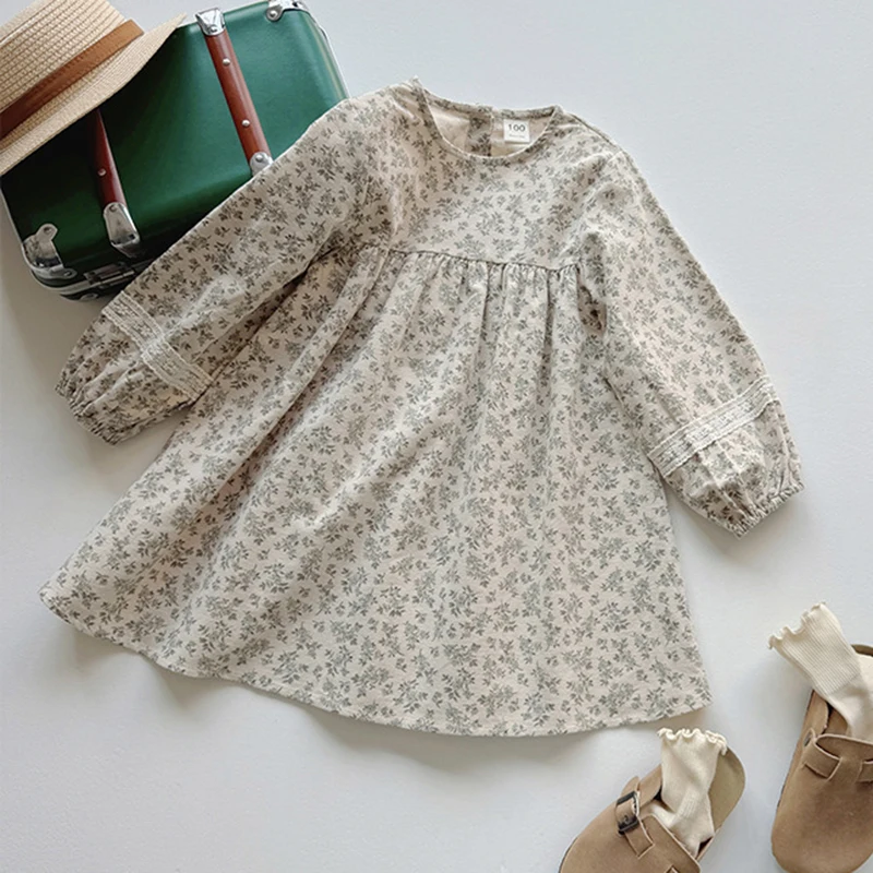 2025 New Autumn European American Style Sister Dress 2-7Yrs Girl Party Dress Long Sleeved Cotton Print Kids Princess Dresses