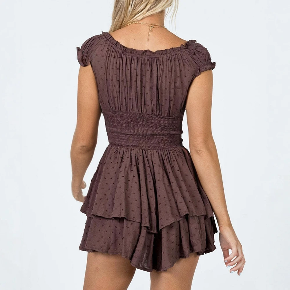 Vestidos primavera verão casual confortável em camadas boné manga pescoço quadrado mini mudança vestidos diários para mulher