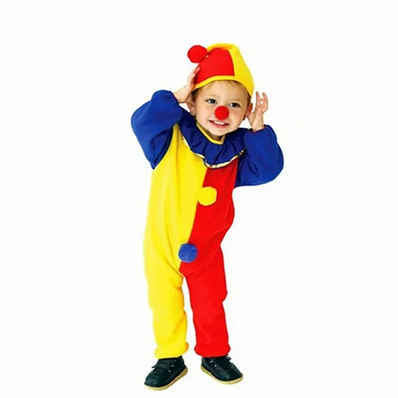 Mn1 crianças carnaval palhaço circo cosplay trajes de halloween crianças meninos meninas bebê aniversário festa de halloween macacão hat8/yg