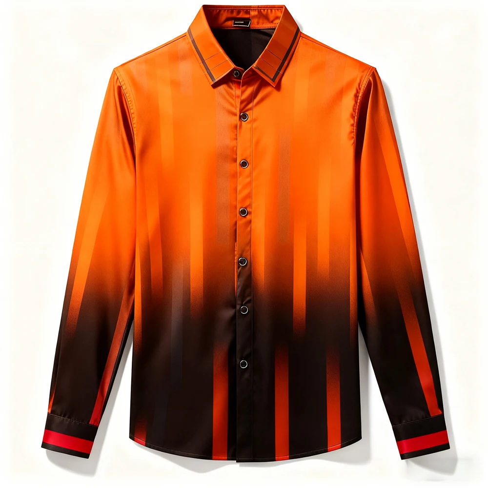 الرجال الخريف جديد تصميم شخصي التدرج ثلاثية الأبعاد قميص مطبوع هاواي شاطئ عطلة حفلة عادية بأكمام طويلة لينة الخارجي