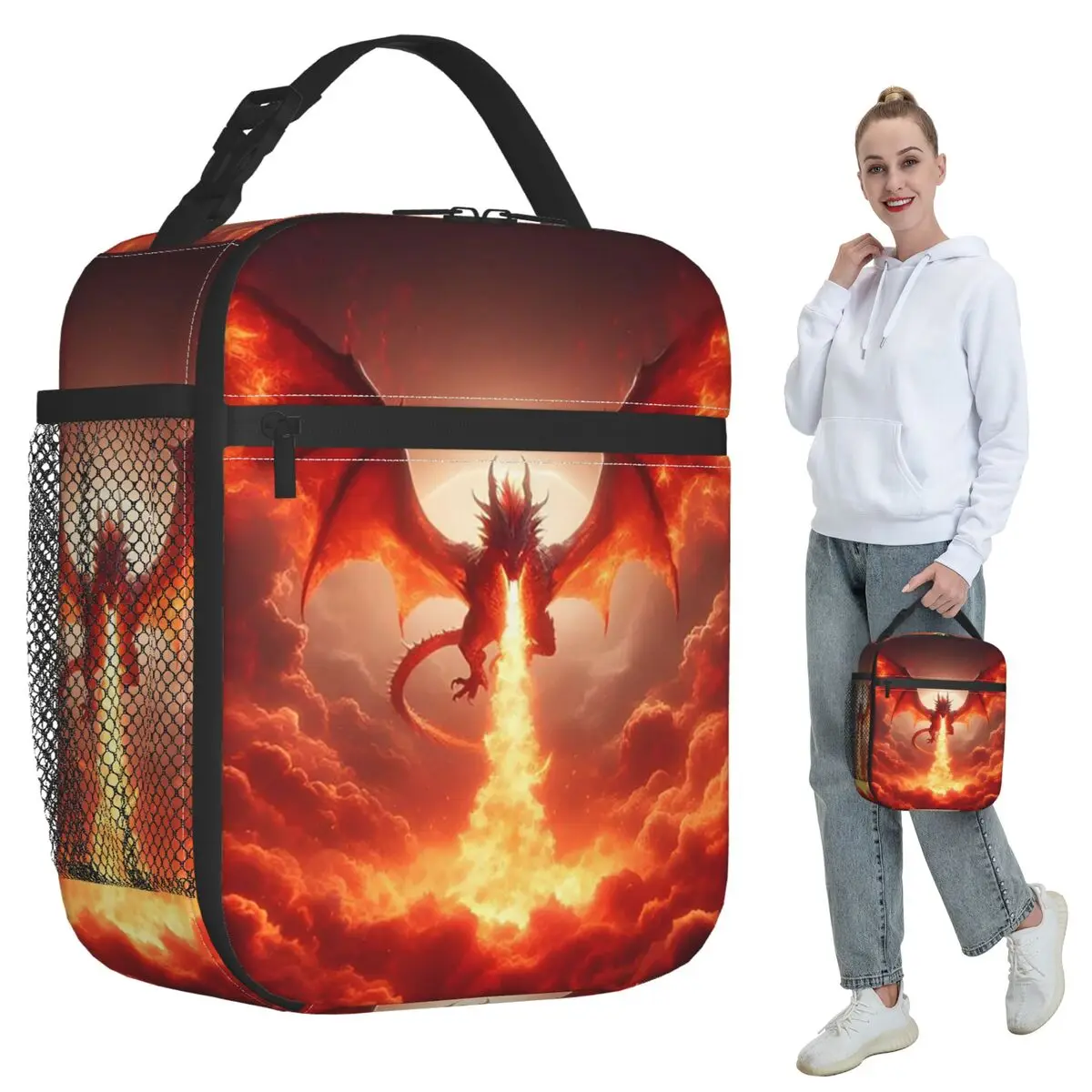 Dragon In The Fire Insulated Lunch Bag for Kids School Cooler Thermal Food Box Tote Leakproof Lunch Boxes Container
