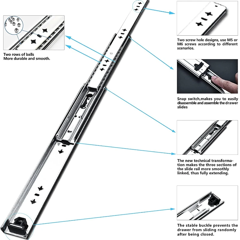 53mm 1 Pair Heavy Duty Drawer Slides Heavy Load Capacity 120KG Drawer Runners Family Cabinets Track Goods Car Shelf Hardware