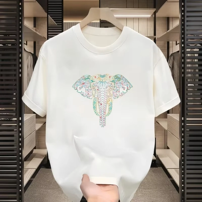 2025 تي شيرت أمريكي عالي الفاخر من القطن الثقيل بأكمام قصيرة تي شيرت جديد Ins عصري ماركة الشارع فضفاض ومتعدد الاستخدامات بنصف كم