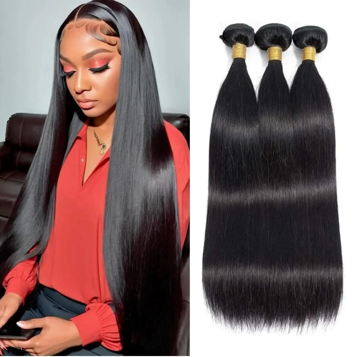 Straight Hair Bundles Human Hair Bundles Long Straigh Remy Hair Extention 1 3 4 Bundles Deals Brazilian Hair Weave Bundles