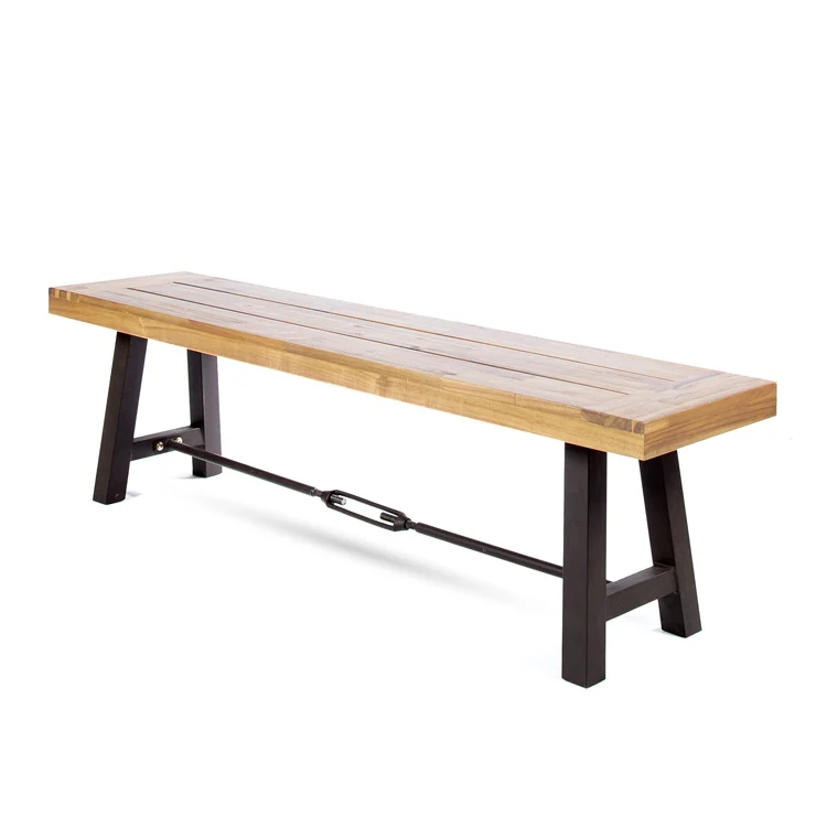 Hot Sale Park Modern Acacia Rustic Metal Accents Outdoor Wood Bench Wooden Garden Bench