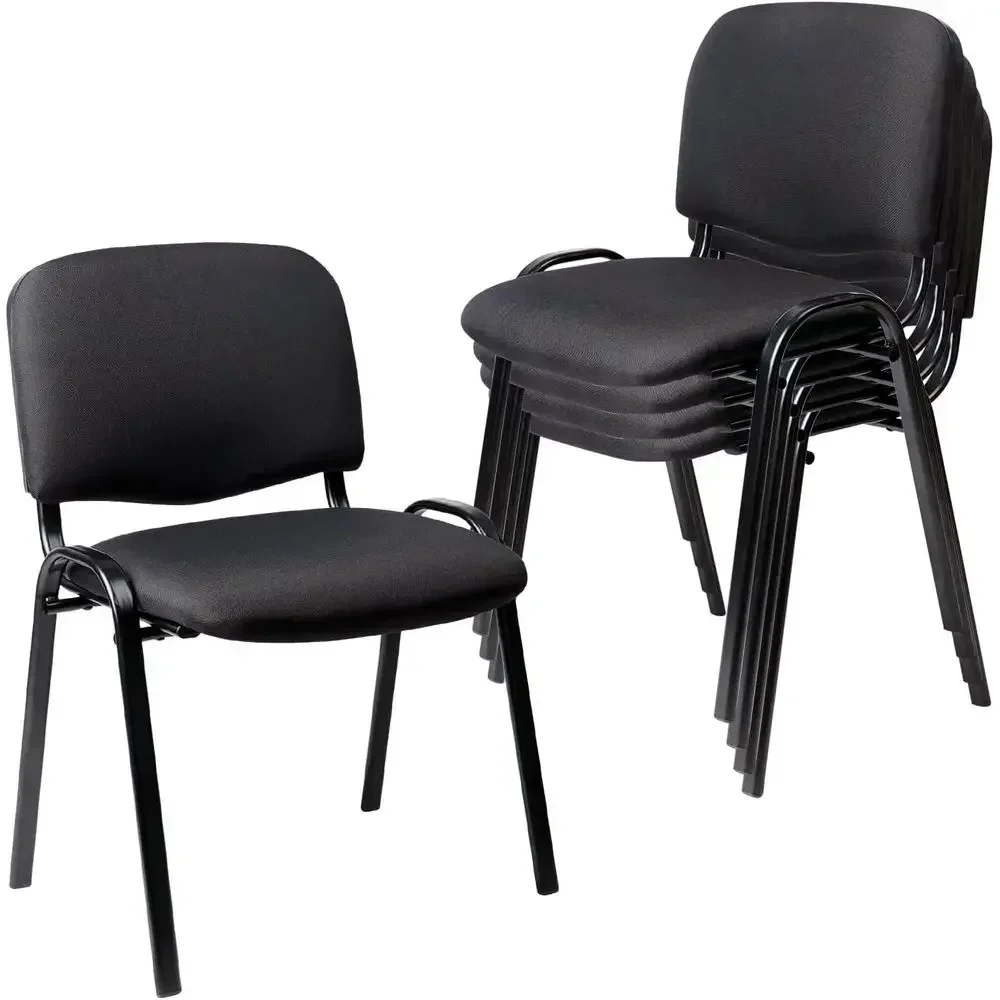5 Pack Stackable Waiting Room Chairs - Black Fabric with Thick Seat Cushion for Waiting or Conference Rooms