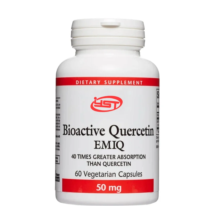 Bioactive Quercetin EMIQ 50mg contains Vitamin C, supporting sinus, heart, and immune health, in 60 capsules