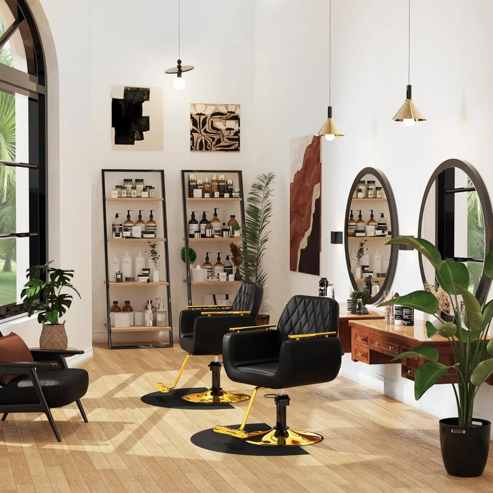 Black and Gold Salon Chair, New Hair Stylist Chair with Soft Comfortable Cushion, Stainless Steel Armrest, 360°Swivel - view 3