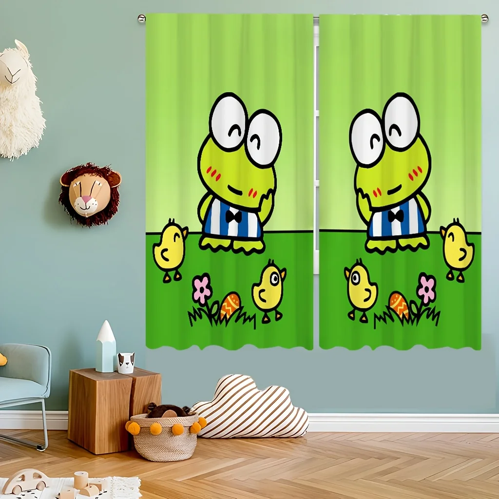 2PC Cute Anime Curtains - Polyester, Rod Pocket, Machine Washable, Cordless, Blackout for All Room Types, Year-Round Use