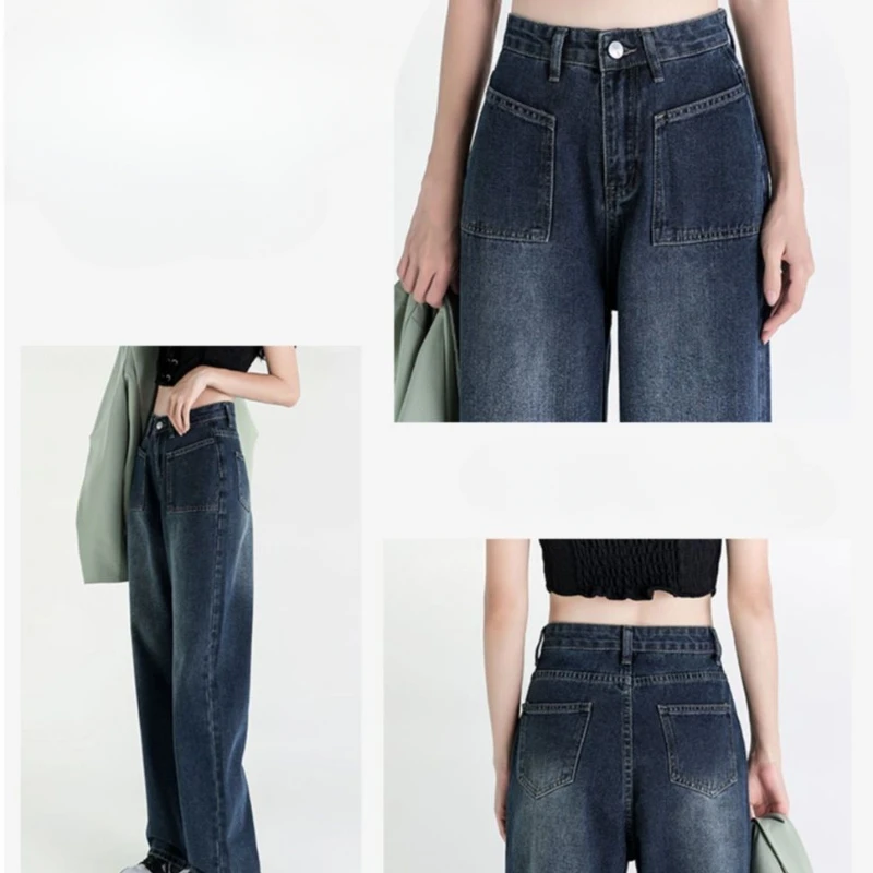 2023 Autumn and Winter New Women Trousers Loose Casual Jeans High Waist Slimming Wide Leg Pants Fashion Straight Pants