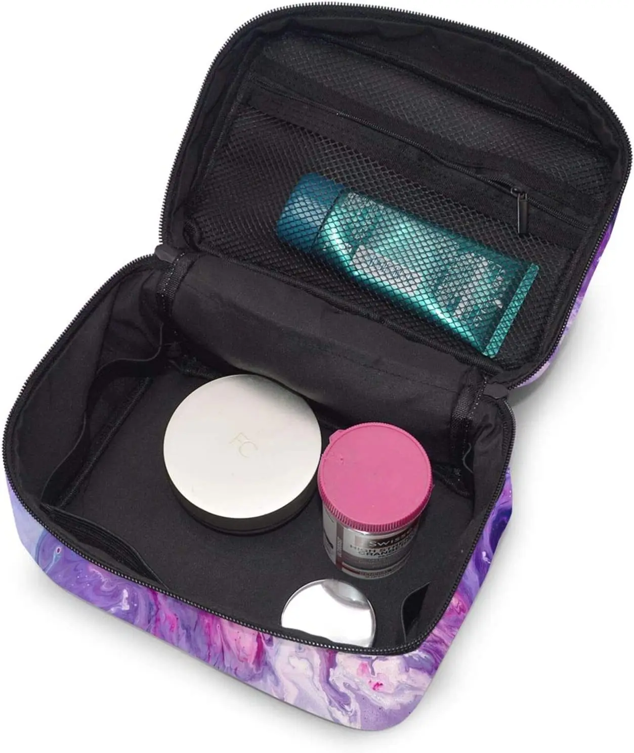 Borsa per il trucco in marmo viola borsa per cosmetici grande per le donne Organizer per borse da toilette da viaggio portatili