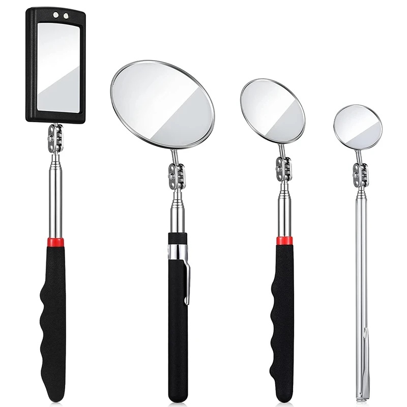 

4 Pcs Telescoping Inspection Mirror LED Lighted Flexible Inspection Mirror Round +Square Mirror Inspection Tool