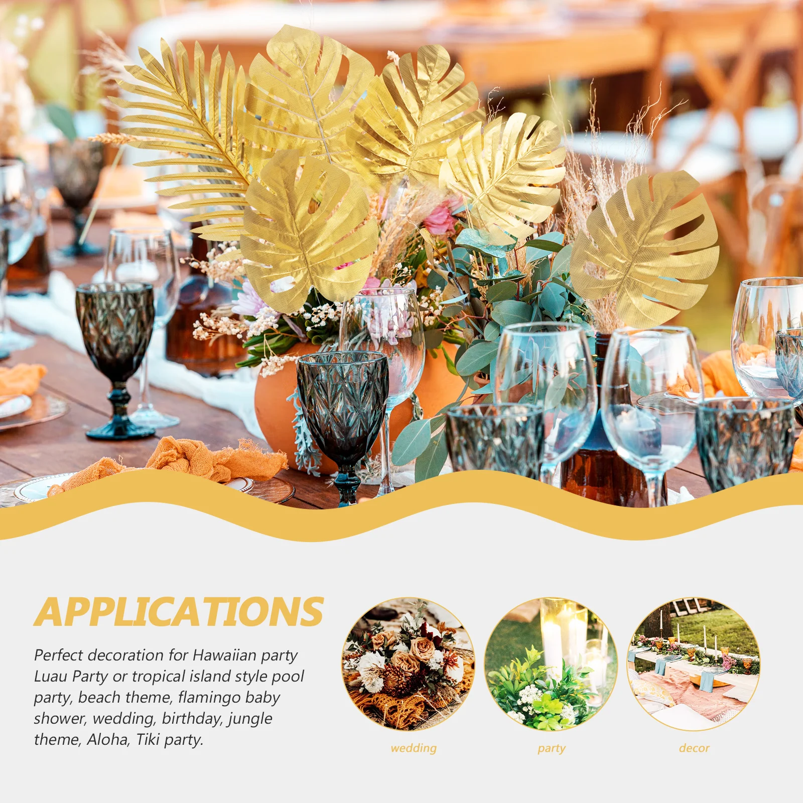 

20pcs Artificial Monstera Leaves Golden Tropical Plant Decor Wedding Party Supplies Faux Leaf Indoor Outdoor Durability