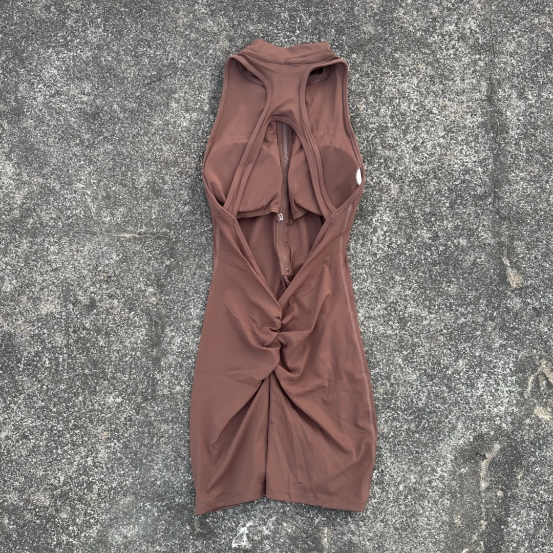 Einfarbiger Yoga-Overall mit Scrunch-Rücken und Taillenbund, Shorts-Set für Damen, Reißverschluss, Sportbekleidung, Fitness, einteiliger Sportanzug, Workout – Detail 6