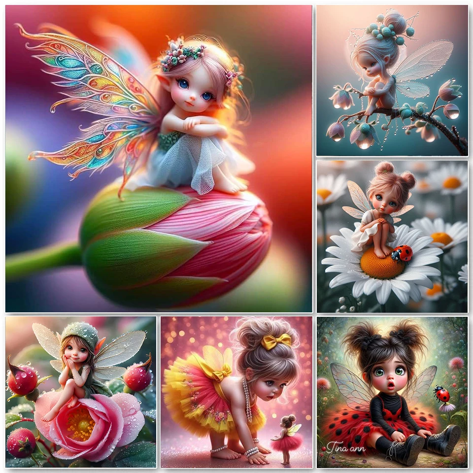 

5d DIY Diamond Painting Mosaic Cross Stitch Kits Flower Fairy Angel Elf Girl Animal Picture Of Rhinestones Portrait Embroidery