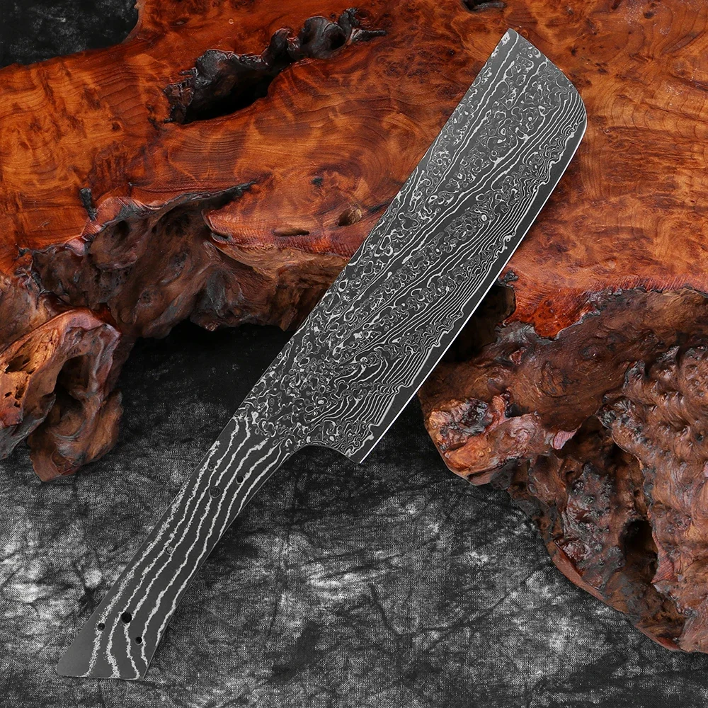 Damascus Steel Nakiri Knife Black Blank Blade -Full Tang Handmade DIY Blade ,Heat Treated, Personalized Sharp Chef Knife Making