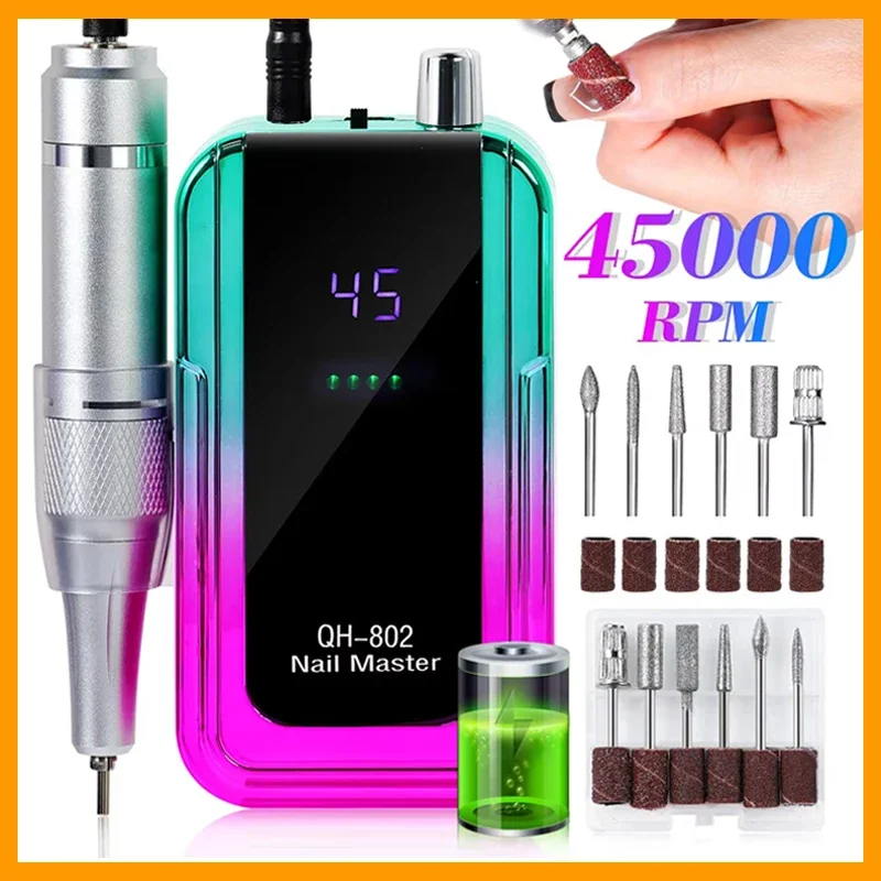 

45000RPM Rechargeable Nail Drill Machine Laser Gradient Color Electric Nail Polish Remover Drill Sander Low Noise for Manicure