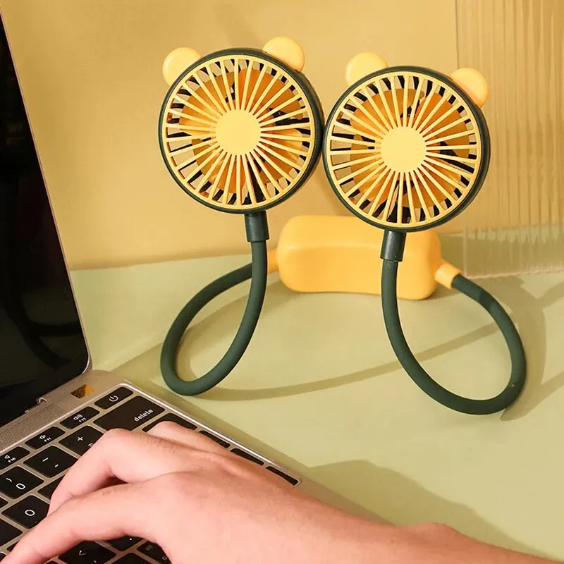 1pc Mini Hanging Neck Fan USB Adjustable Air Conditioner Wearable Neckband Fans Outdoor Portable Rechargeable Air Cooling Fan